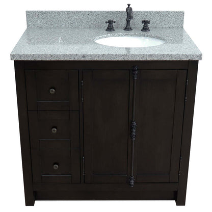 Bellaterra Shlomo - to Split Brown Ash 37" Single Vanity w/ Counter Top and Right Sink-Right Doors 400100-37R-BA-GYO