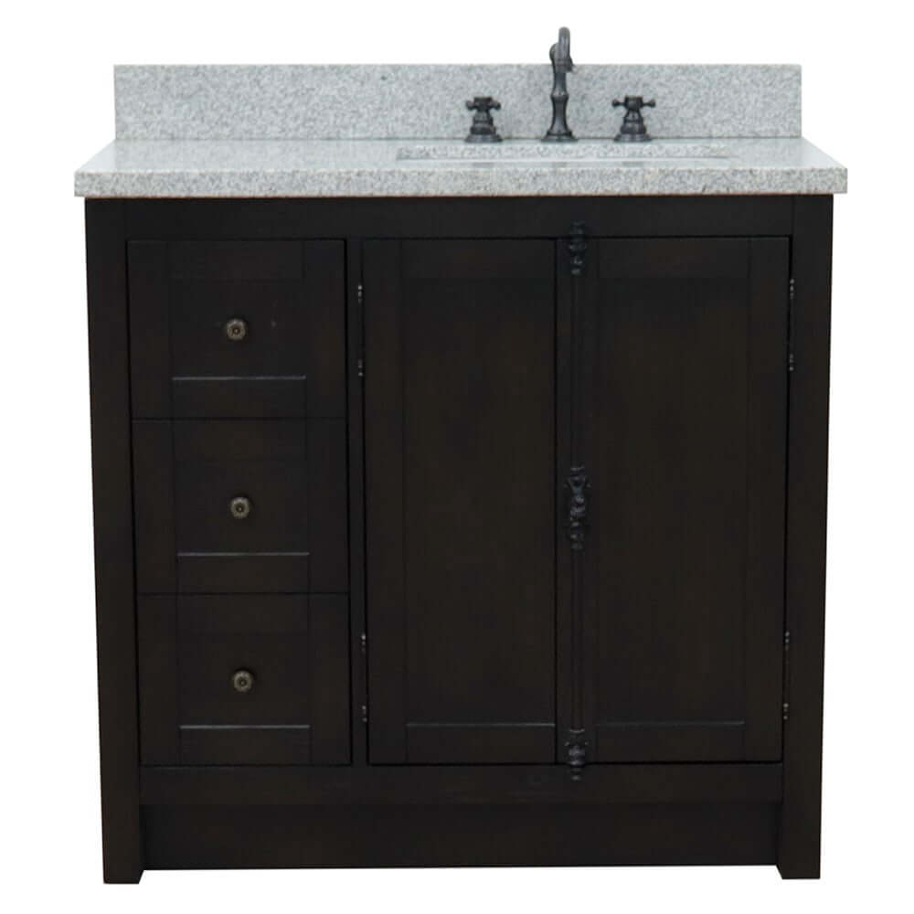 Bellaterra Shlomo - to Split Brown Ash 37" Single Vanity w/ Counter Top and Right Sink-Right Doors 400100-37R-BA-GYR