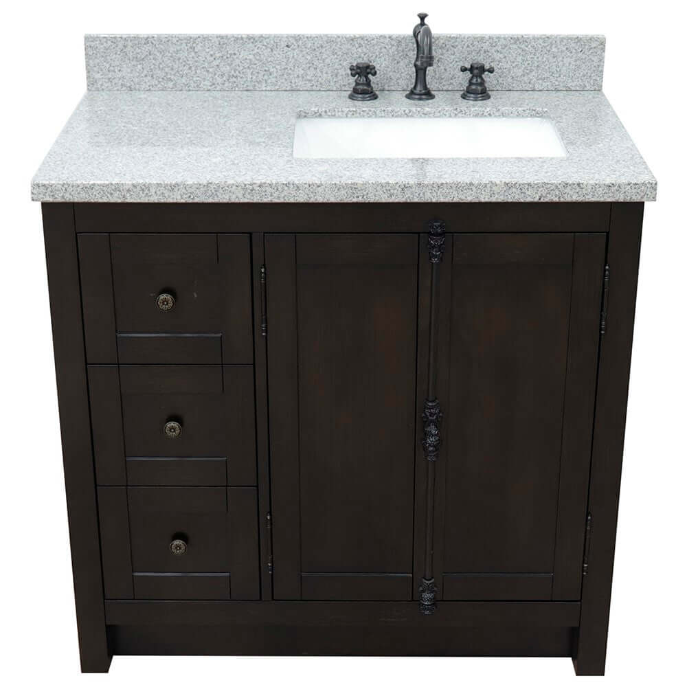 Bellaterra Shlomo - to Split Brown Ash 37" Single Vanity w/ Counter Top and Right Sink-Right Doors 400100-37R-BA-GYR