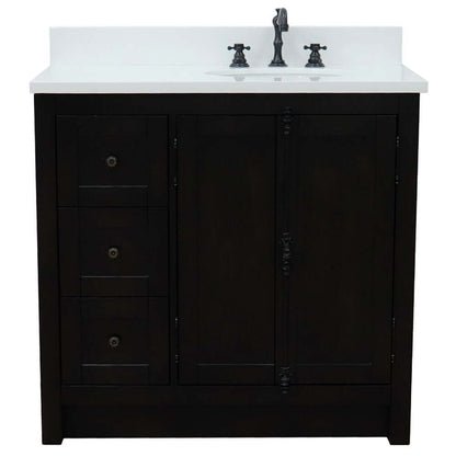 Bellaterra Shlomo - to Split Brown Ash 37" Single Vanity w/ Counter Top and Right Sink-Right Doors 400100-37R-BA-WEO