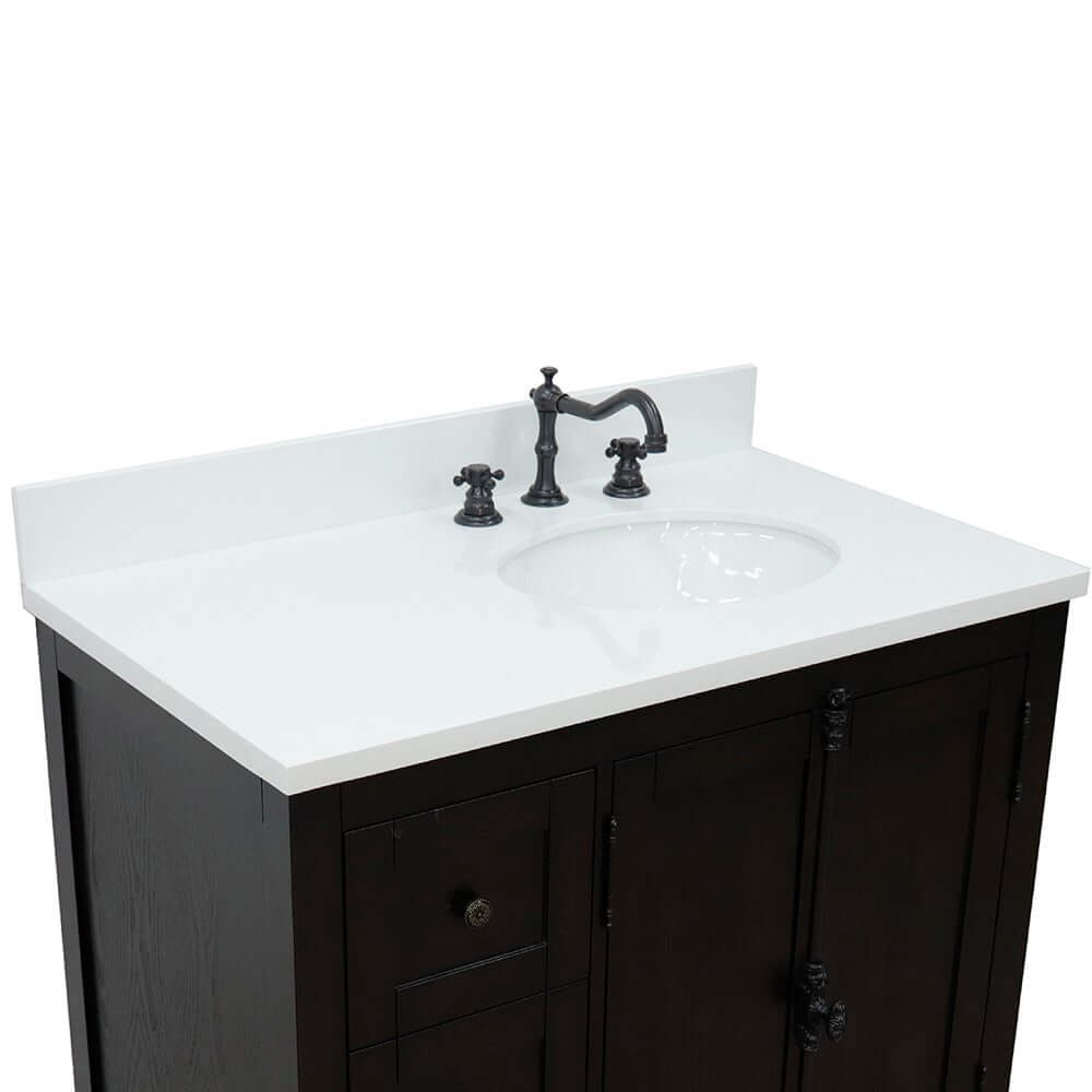 Bellaterra Shlomo - to Split Brown Ash 37" Single Vanity w/ Counter Top and Right Sink-Right Doors 400100-37R-BA-WEO