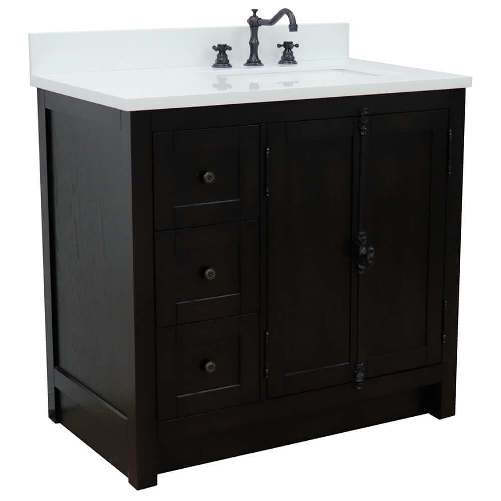 Bellaterra Shlomo - to Split Brown Ash 37" Single Vanity w/ Counter Top and Right Sink-Right Doors 400100-37R-BA-WER