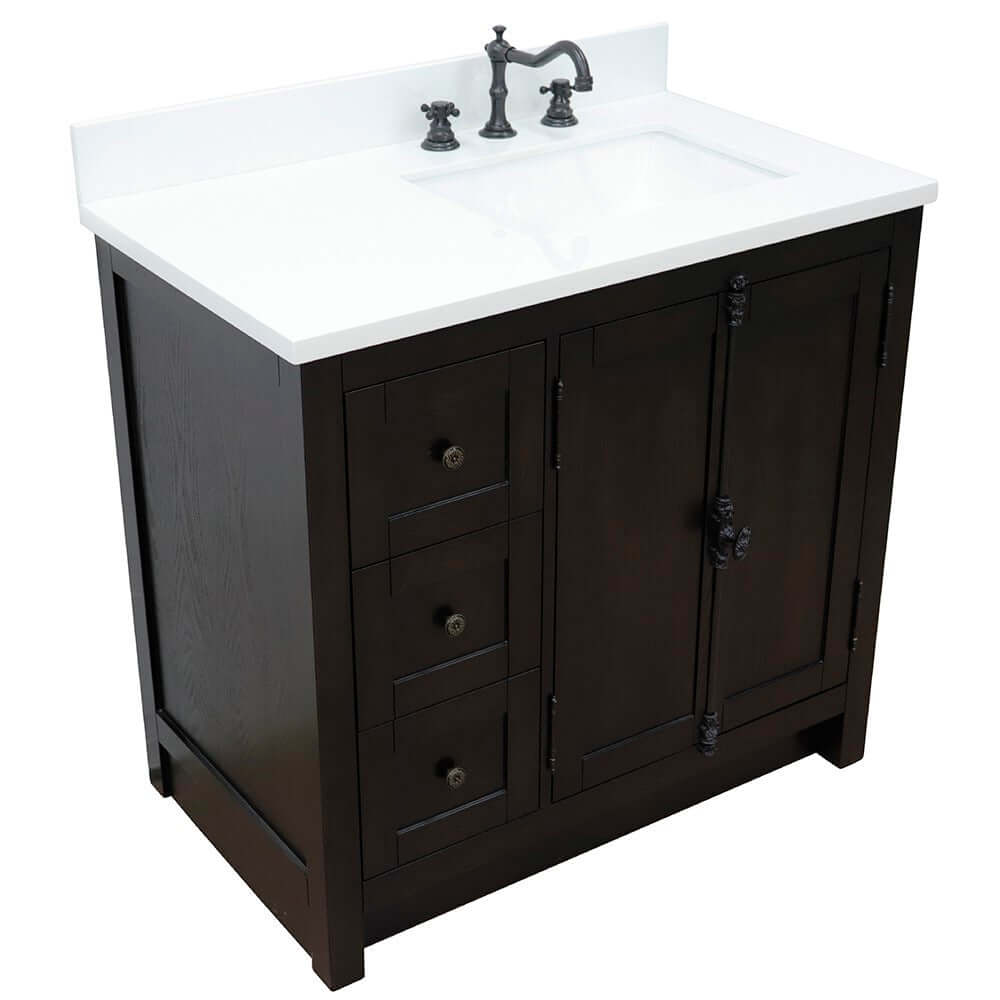 Bellaterra Shlomo - to Split Brown Ash 37" Single Vanity w/ Counter Top and Right Sink-Right Doors 400100-37R-BA-WER