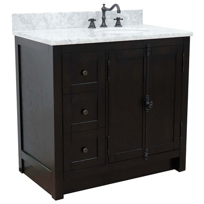 Bellaterra Shlomo - to Split Brown Ash 37" Single Vanity w/ Counter Top and Right Sink-Right Doors 400100-37R-BA-WMO