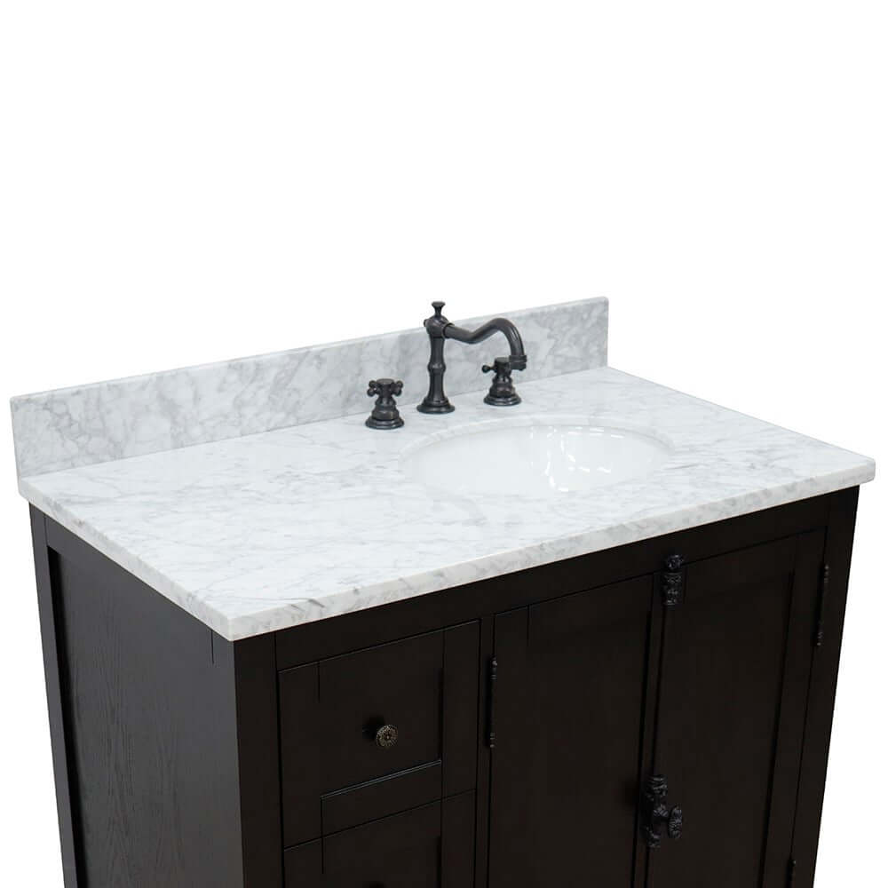 Bellaterra Shlomo - to Split Brown Ash 37" Single Vanity w/ Counter Top and Right Sink-Right Doors 400100-37R-BA-WMO