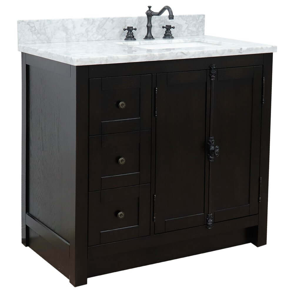 Bellaterra Shlomo - to Split Brown Ash 37" Single Vanity w/ Counter Top and Right Sink-Right Doors 400100-37R-BA-WMR