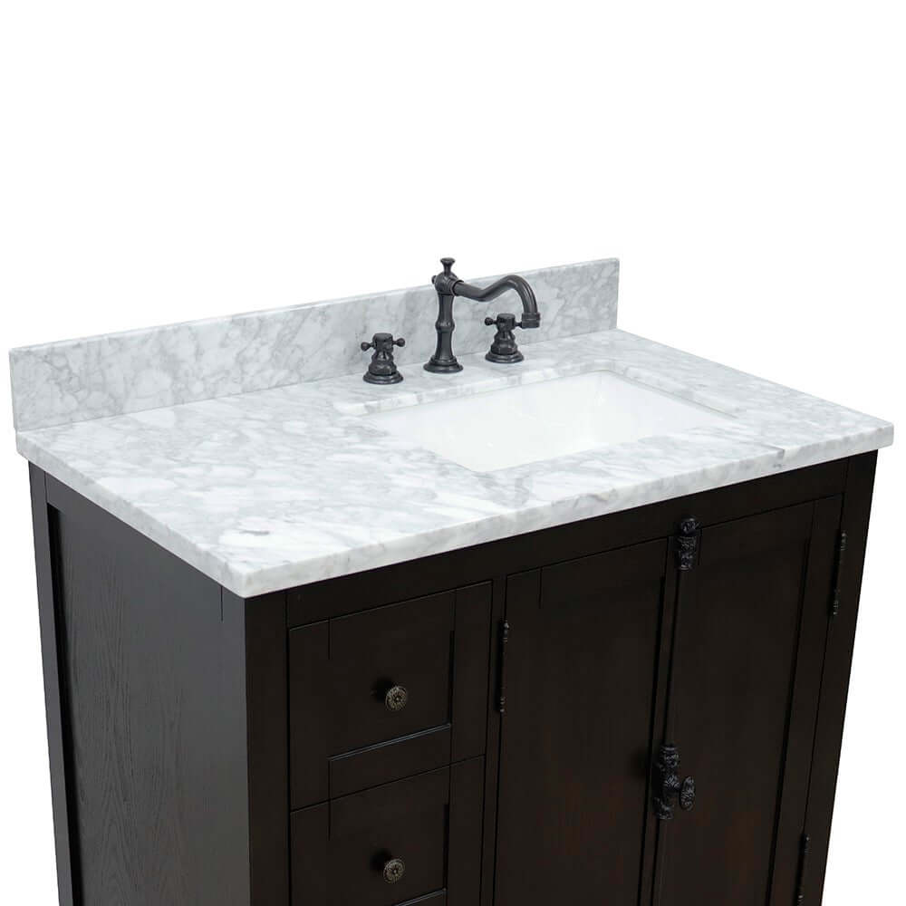 Bellaterra Shlomo - to Split Brown Ash 37" Single Vanity w/ Counter Top and Right Sink-Right Doors 400100-37R-BA-WMR