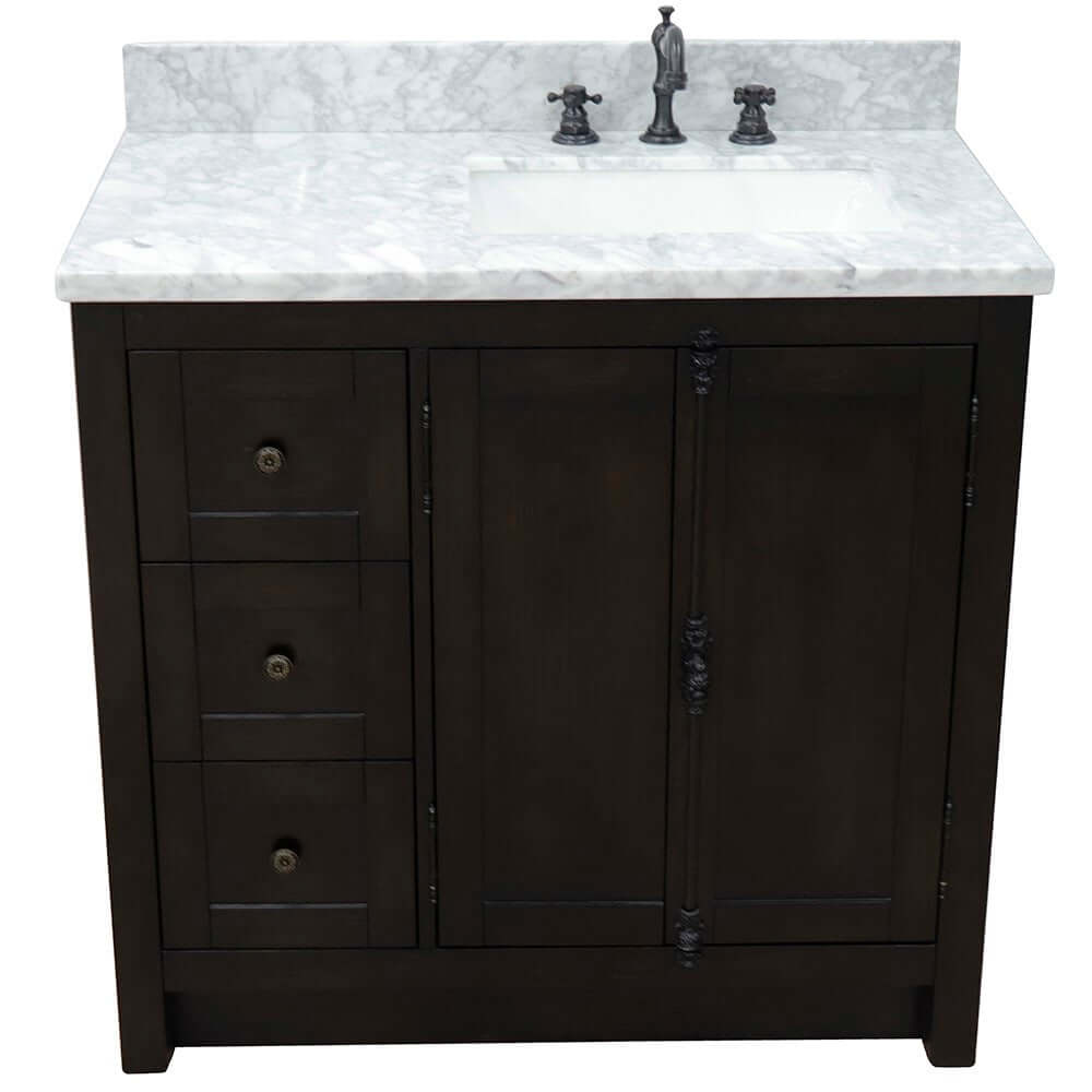 Bellaterra Shlomo - to Split Brown Ash 37" Single Vanity w/ Counter Top and Right Sink-Right Doors 400100-37R-BA-WMR