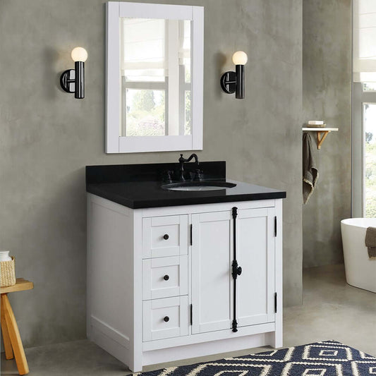 Bellaterra Shlomo Glacier Ash 37" Single Vanity w/ Counter Top and Right Sink - Right Doors 400100-37R-GA-BGO