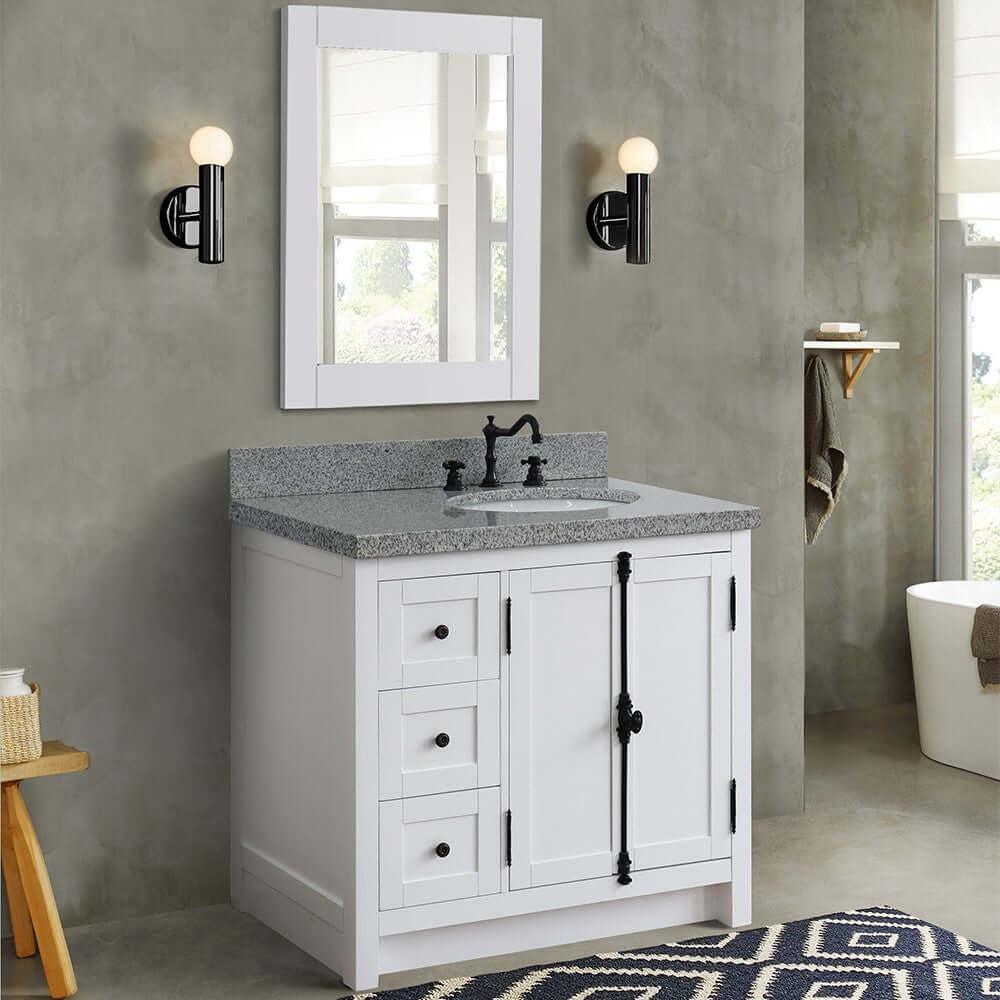Bellaterra Shlomo Glacier Ash 37" Single Vanity w/ Counter Top and Right Sink - Right Doors 400100-37R-GA-GYO