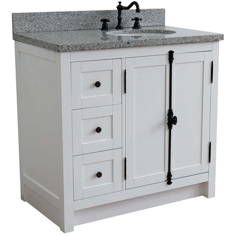 Bellaterra Shlomo Glacier Ash 37" Single Vanity w/ Counter Top and Right Sink - Right Doors 400100-37R-GA-GYO
