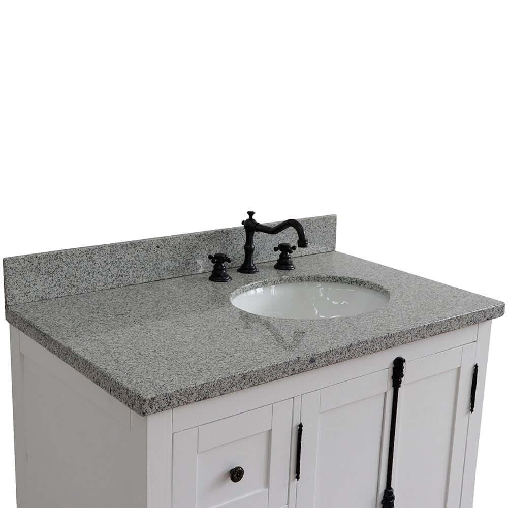Bellaterra Shlomo Glacier Ash 37" Single Vanity w/ Counter Top and Right Sink - Right Doors 400100-37R-GA-GYO