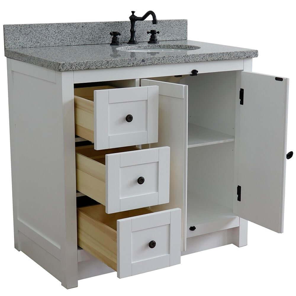 Bellaterra Shlomo Glacier Ash 37" Single Vanity w/ Counter Top and Right Sink - Right Doors 400100-37R-GA-GYO