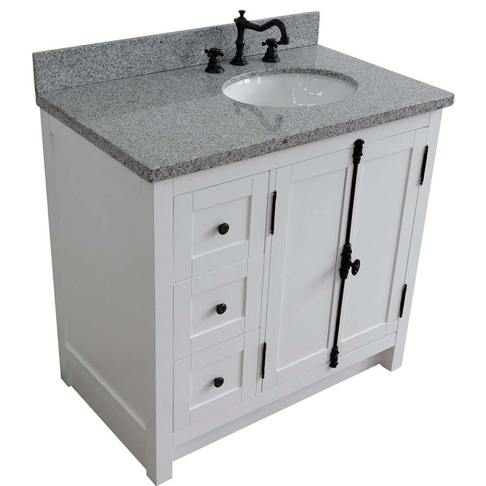 Bellaterra Shlomo Glacier Ash 37" Single Vanity w/ Counter Top and Right Sink - Right Doors 400100-37R-GA-GYO