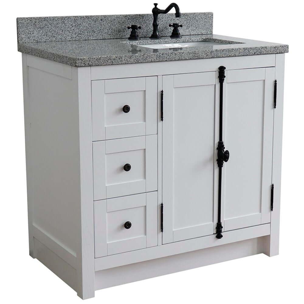 Bellaterra Shlomo Glacier Ash 37" Single Vanity w/ Counter Top and Right Sink - Right Doors 400100-37R-GA-GYR