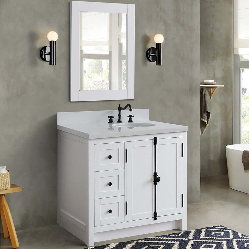 Bellaterra Shlomo Glacier Ash 37" Single Vanity w/ Counter Top and Right Sink - Right Doors 400100-37R-GA-WEO