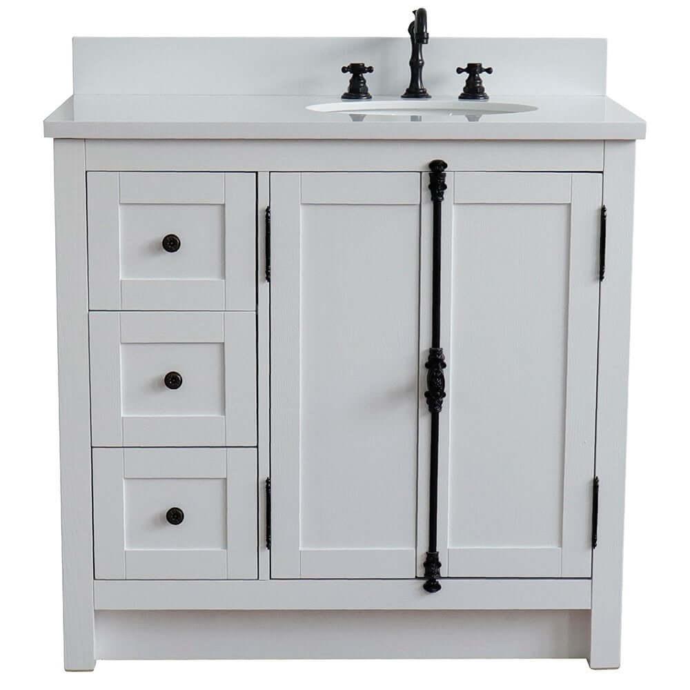 Bellaterra Shlomo Glacier Ash 37" Single Vanity w/ Counter Top and Right Sink - Right Doors 400100-37R-GA-WEO