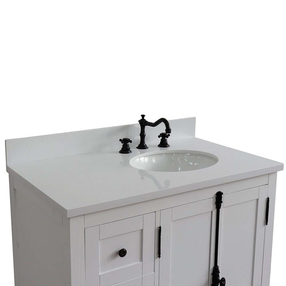 Bellaterra Shlomo Glacier Ash 37" Single Vanity w/ Counter Top and Right Sink - Right Doors 400100-37R-GA-WEO