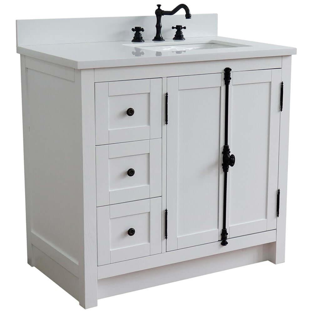 Bellaterra Shlomo Glacier Ash 37" Single Vanity w/ Counter Top and Right Sink - Right Doors 400100-37R-GA-WER