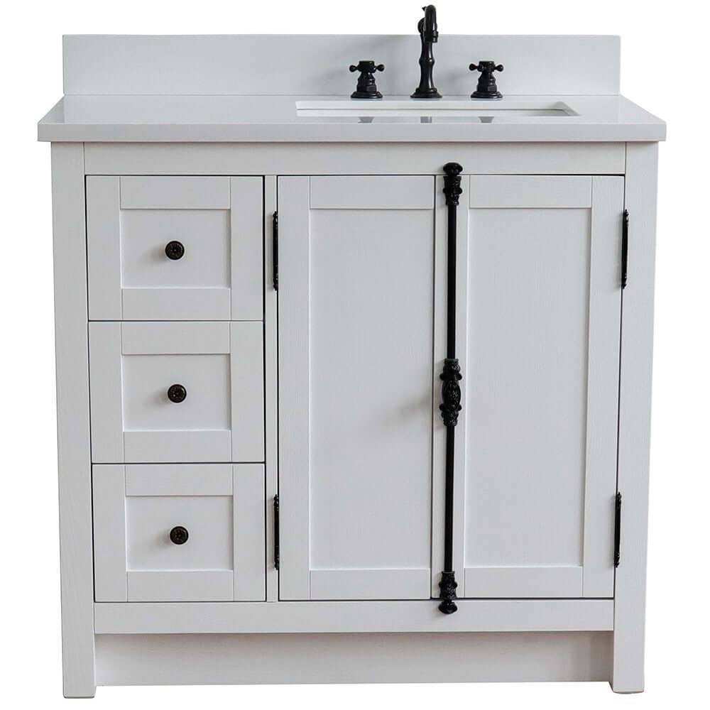 Bellaterra Shlomo Glacier Ash 37" Single Vanity w/ Counter Top and Right Sink - Right Doors 400100-37R-GA-WER