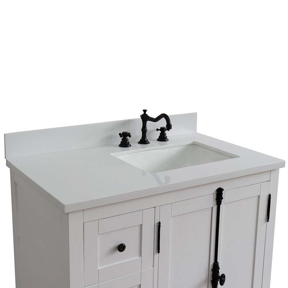Bellaterra Shlomo Glacier Ash 37" Single Vanity w/ Counter Top and Right Sink - Right Doors 400100-37R-GA-WER