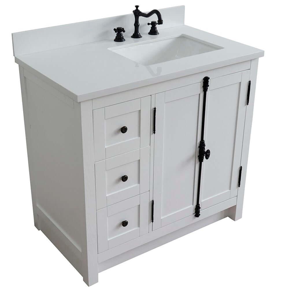 Bellaterra Shlomo Glacier Ash 37" Single Vanity w/ Counter Top and Right Sink - Right Doors 400100-37R-GA-WER