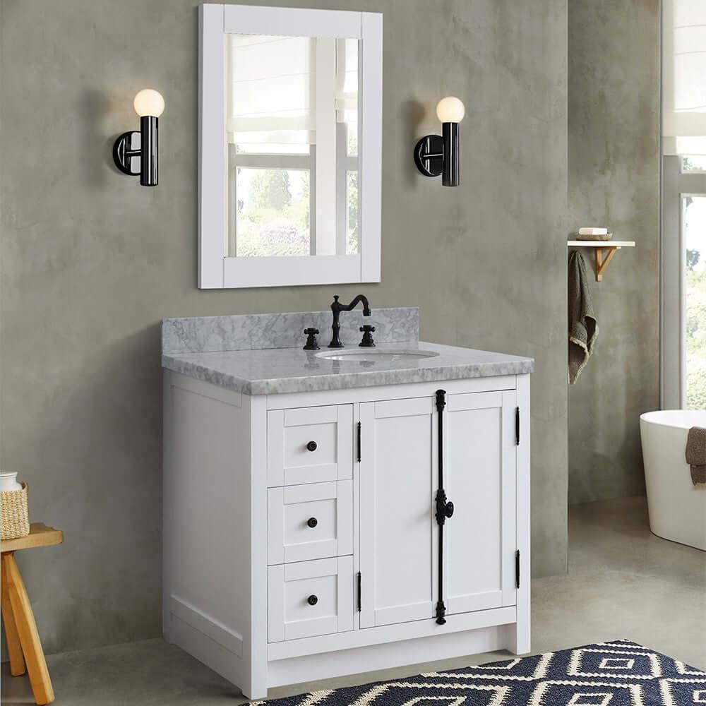 Bellaterra Shlomo Glacier Ash 37" Single Vanity w/ Counter Top and Right Sink - Right Doors 400100-37R-GA-WMO