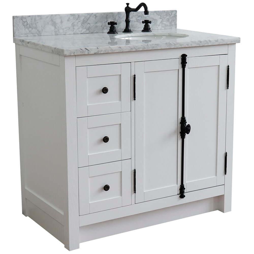 Bellaterra Shlomo Glacier Ash 37" Single Vanity w/ Counter Top and Right Sink - Right Doors 400100-37R-GA-WMO