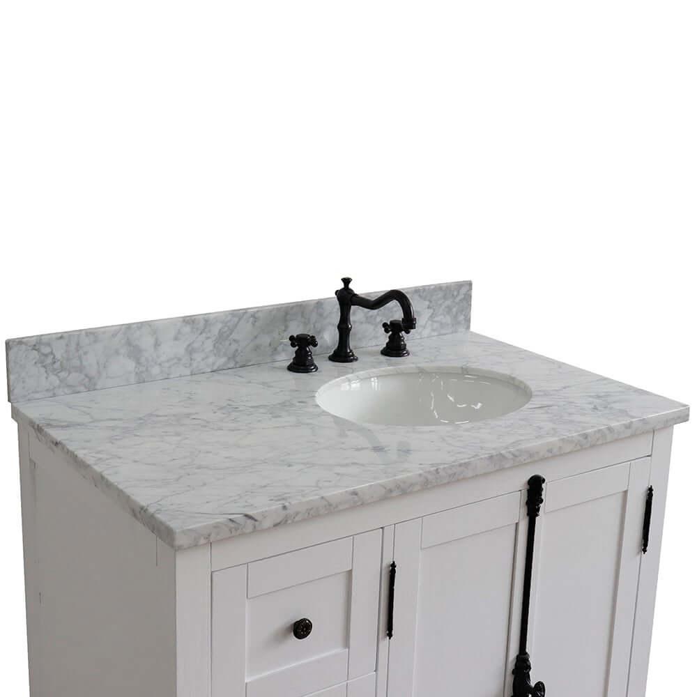 Bellaterra Shlomo Glacier Ash 37" Single Vanity w/ Counter Top and Right Sink - Right Doors 400100-37R-GA-WMO