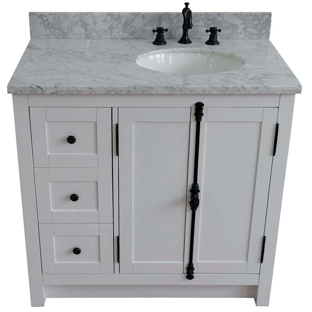 Bellaterra Shlomo Glacier Ash 37" Single Vanity w/ Counter Top and Right Sink - Right Doors 400100-37R-GA-WMO