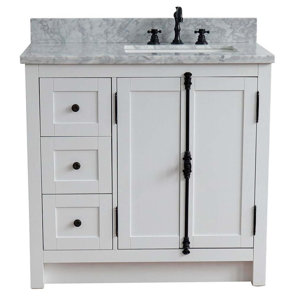 Bellaterra Shlomo Glacier Ash 37" Single Vanity w/ Counter Top and Right Sink - Right Doors 400100-37R-GA-WMR