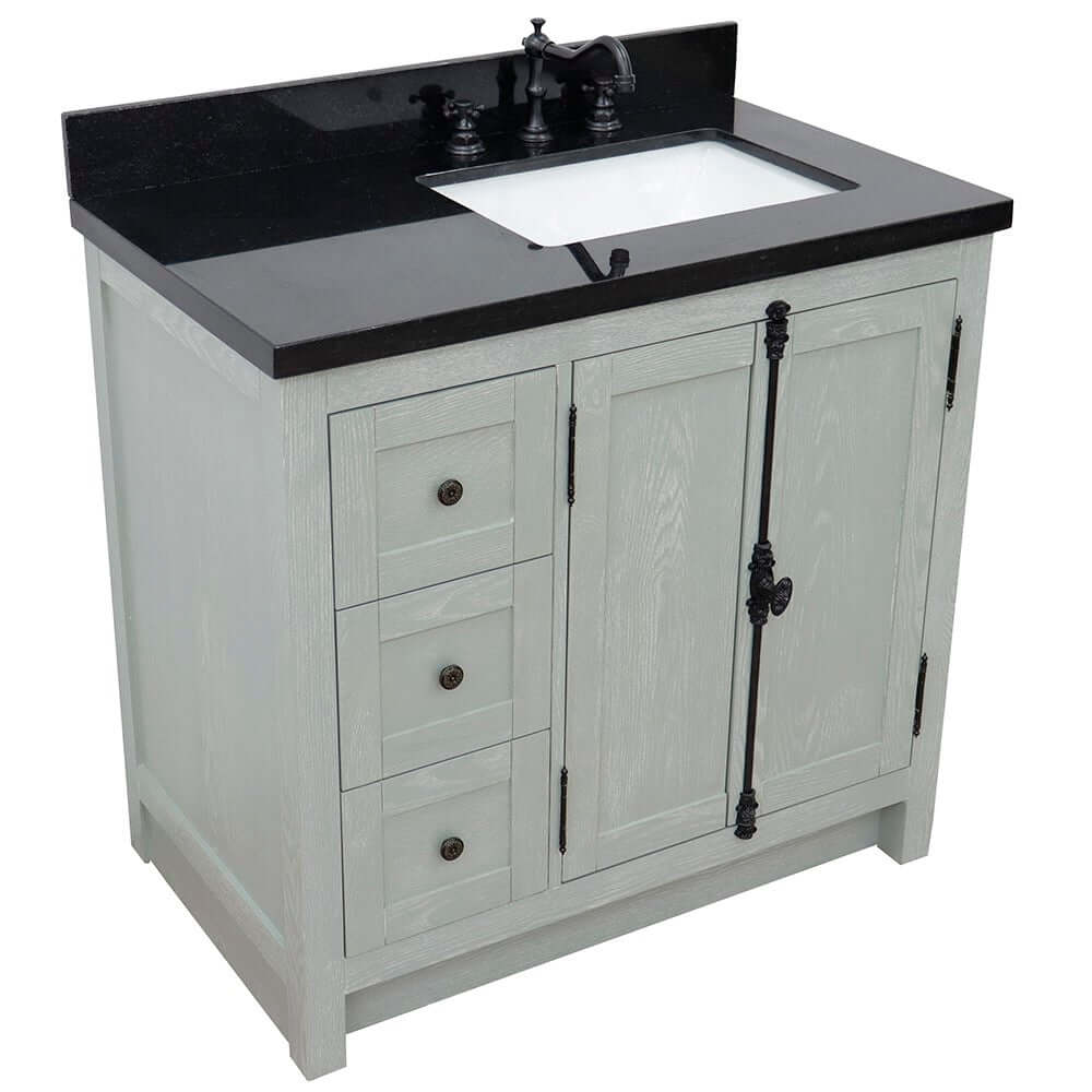 Bellaterra Gray Ash 37" Single Vanity w/ Counter Top and Right Sink - Right Doors 400100-37R-GYA-BGR