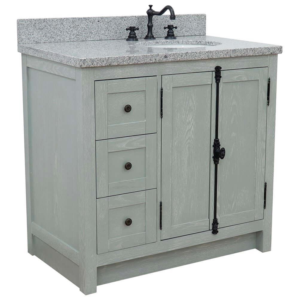 Bellaterra Gray Ash 37" Single Vanity w/ Counter Top and Right Sink - Right Doors 400100-37R-GYA-GYO