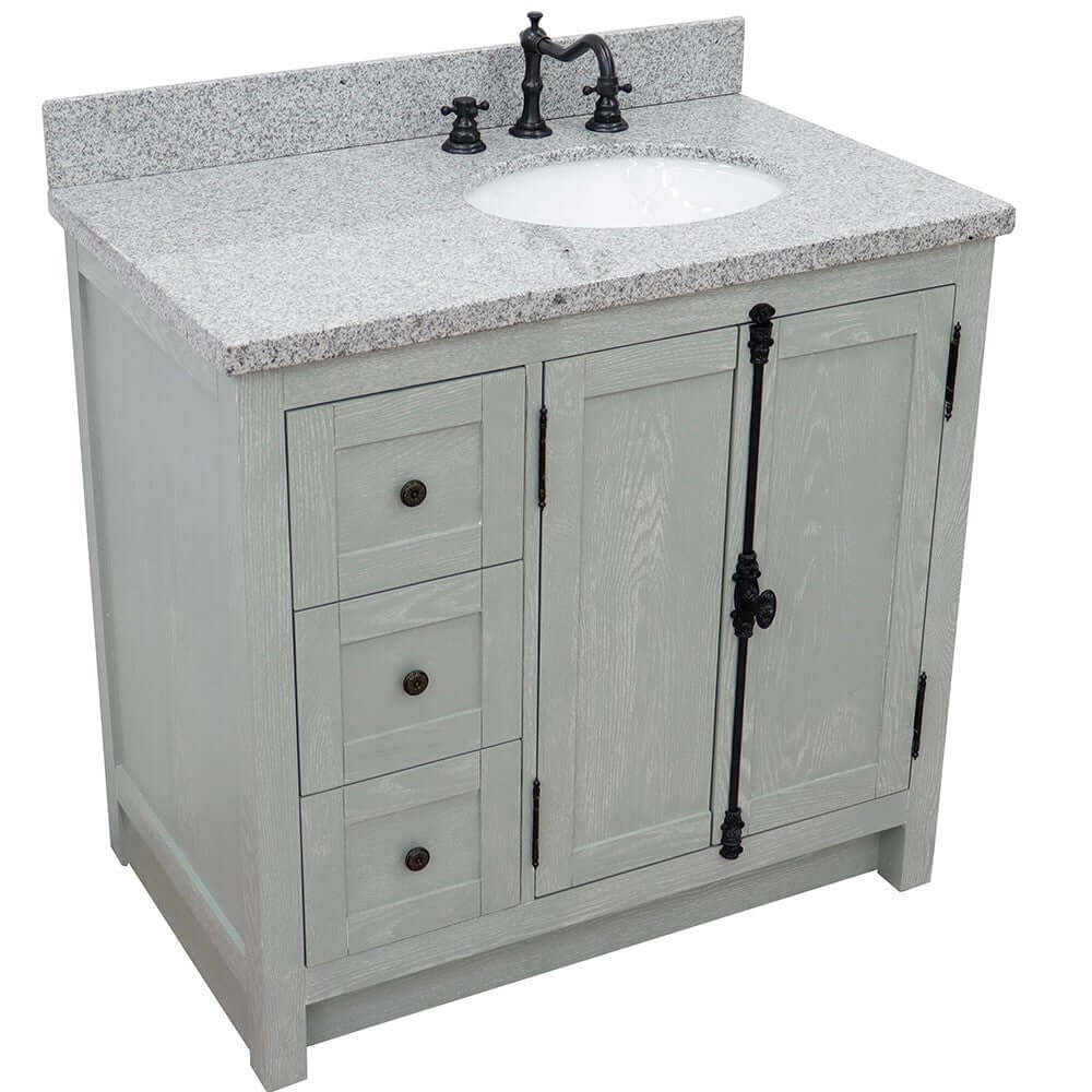 Bellaterra Gray Ash 37" Single Vanity w/ Counter Top and Right Sink - Right Doors 400100-37R-GYA-GYO