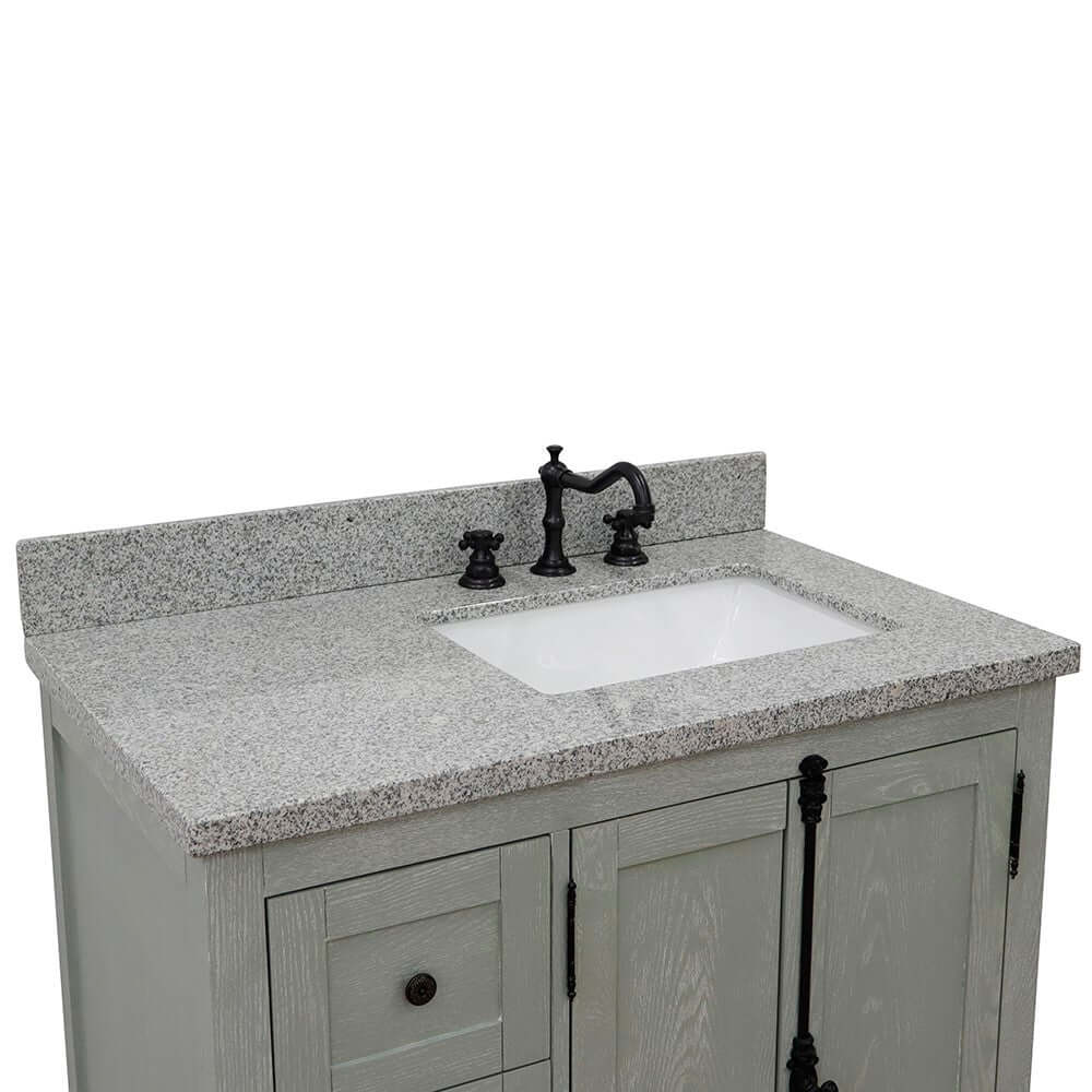 Bellaterra Gray Ash 37" Single Vanity w/ Counter Top and Right Sink - Right Doors 400100-37R-GYA-GYR