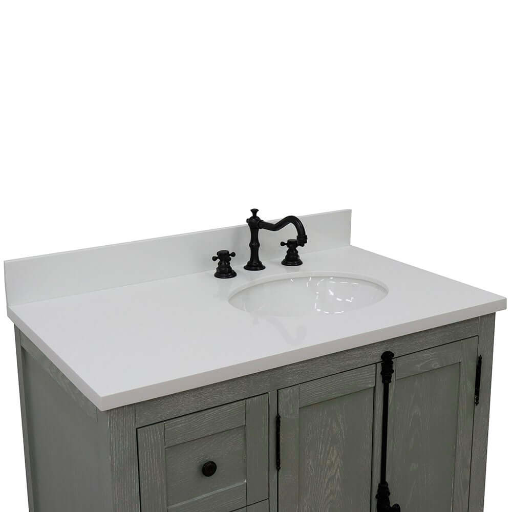 Bellaterra Gray Ash 37" Single Vanity w/ Counter Top and Right Sink - Right Doors 400100-37R-GYA-WEO