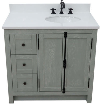 Bellaterra Gray Ash 37" Single Vanity w/ Counter Top and Right Sink - Right Doors 400100-37R-GYA-WEO