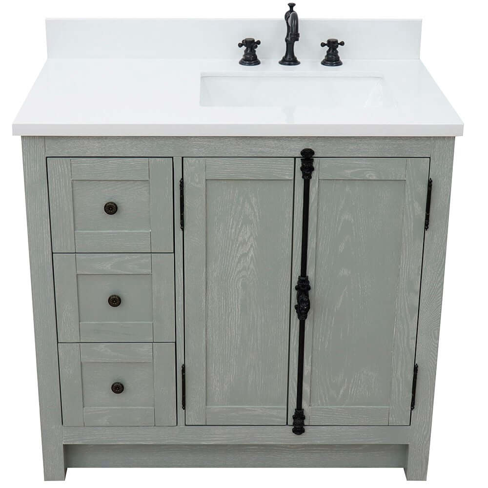 Bellaterra Gray Ash 37" Single Vanity w/ Counter Top and Right Sink - Right Doors 400100-37R-GYA-WER