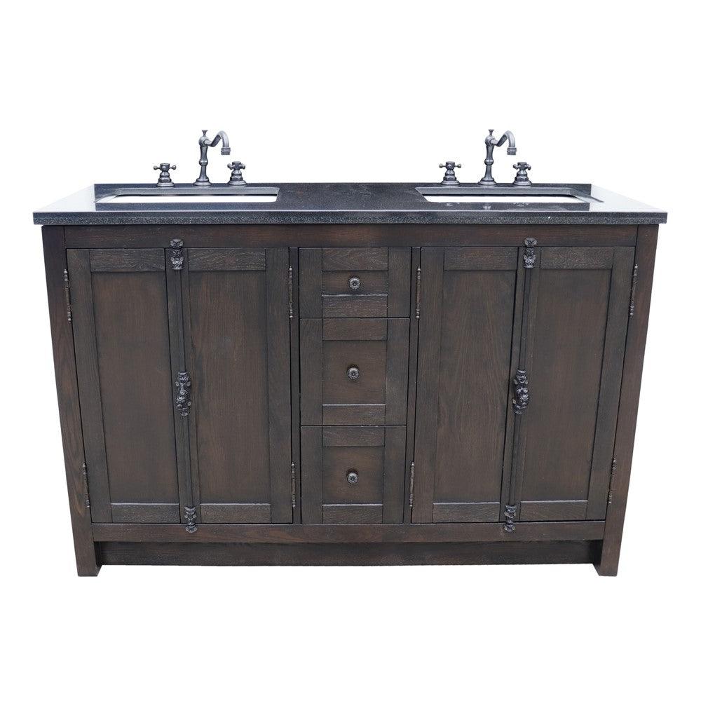 Bellaterra 55" Double Vanity with Counter Top and Rectangle Sink 400100-55, Brown Ash / Black Galaxy Granite