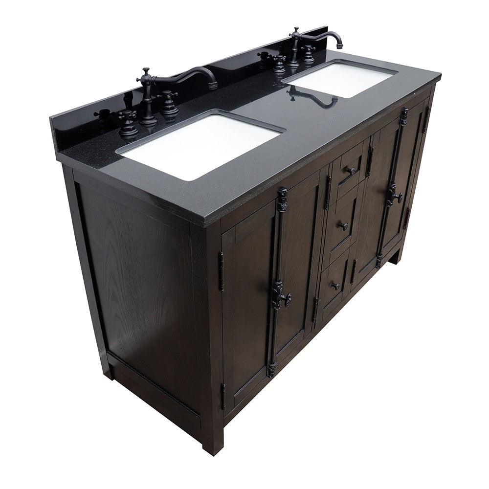 Bellaterra 55" Double Vanity with Counter Top and Rectangle Sink 400100-55, Brown Ash / Black Galaxy Granite