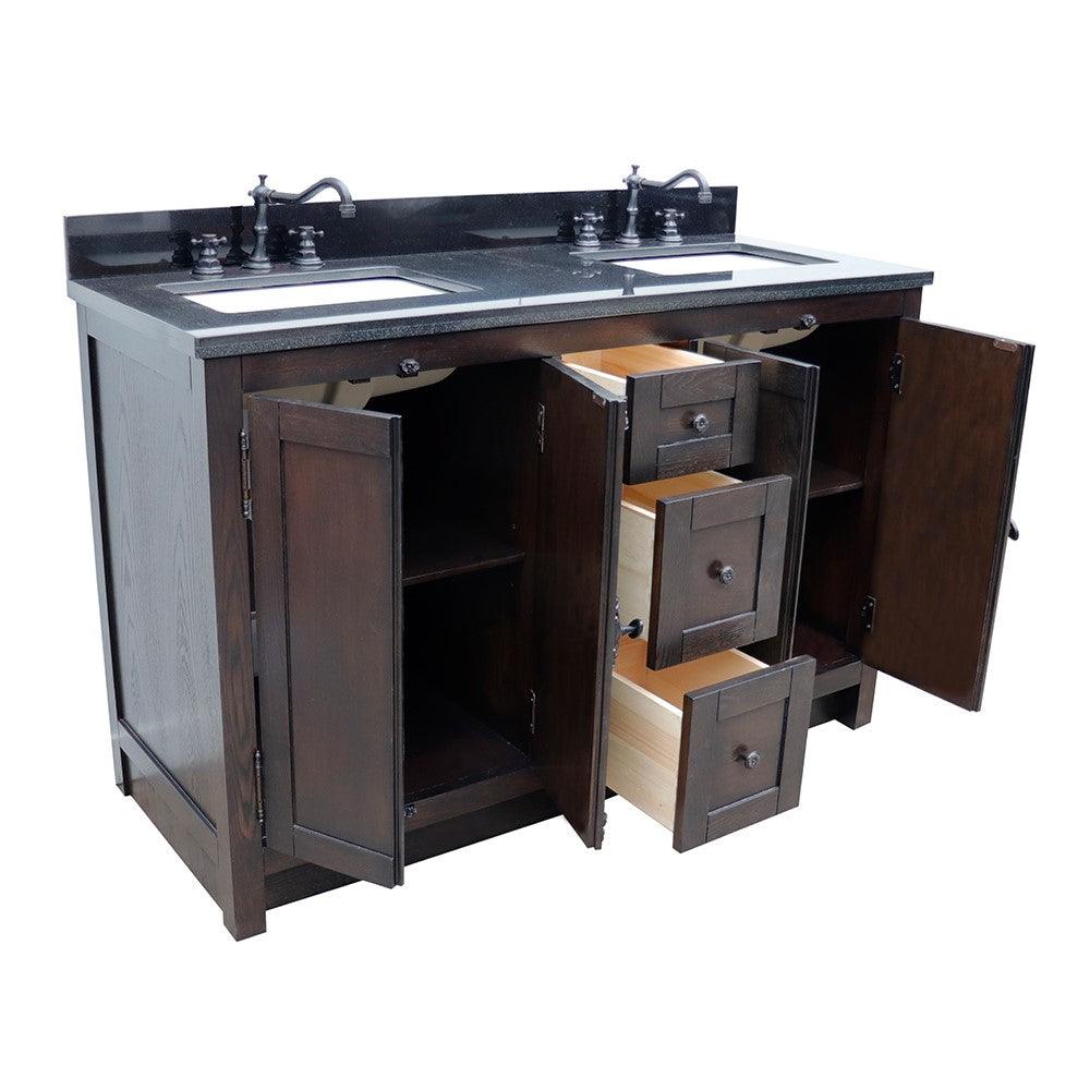 Bellaterra 55" Double Vanity with Counter Top and Rectangle Sink 400100-55, Brown Ash / Black Galaxy Granite