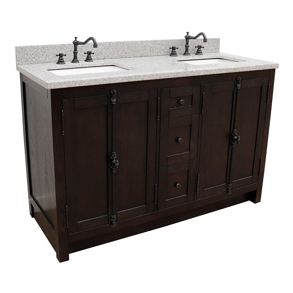 Bellaterra 55" Double Vanity with Counter Top and Rectangle Sink 400100-55, Brown Ash / Black Galaxy Granite