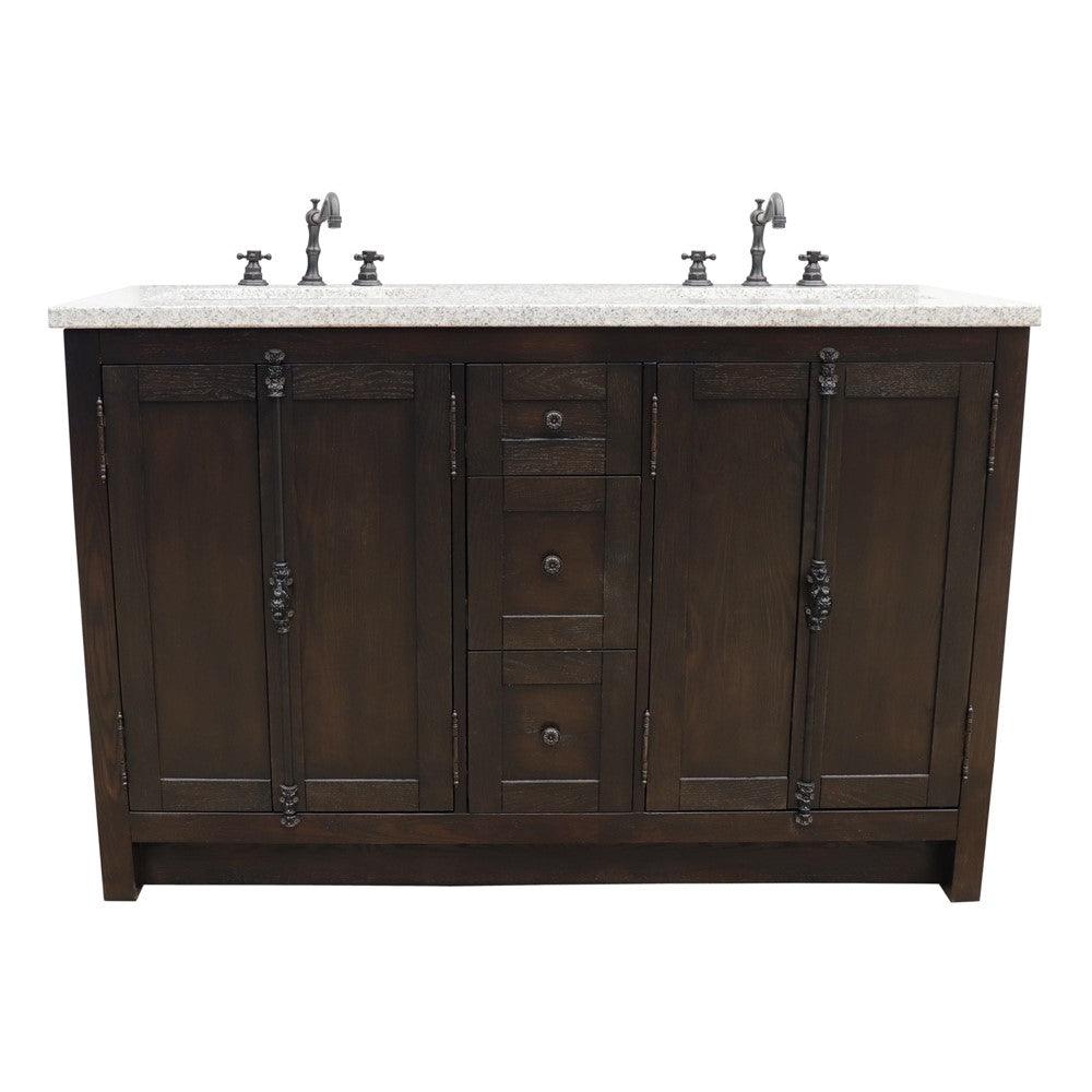 Bellaterra 55" Double Vanity with Counter Top and Rectangle Sink 400100-55, Brown Ash / Black Galaxy Granite