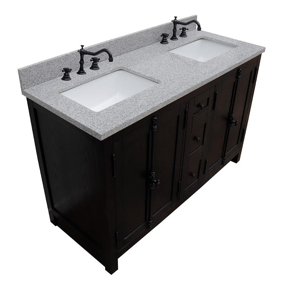 Bellaterra 55" Double Vanity with Counter Top and Rectangle Sink 400100-55, Brown Ash / Black Galaxy Granite