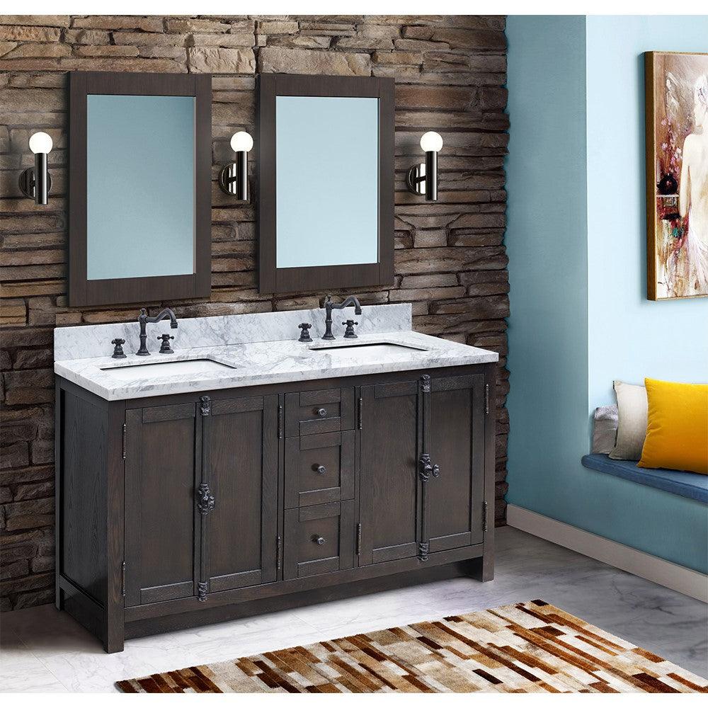 Bellaterra 55" Double Vanity with Counter Top and Rectangle Sink 400100-55, Brown Ash / Black Galaxy Granite