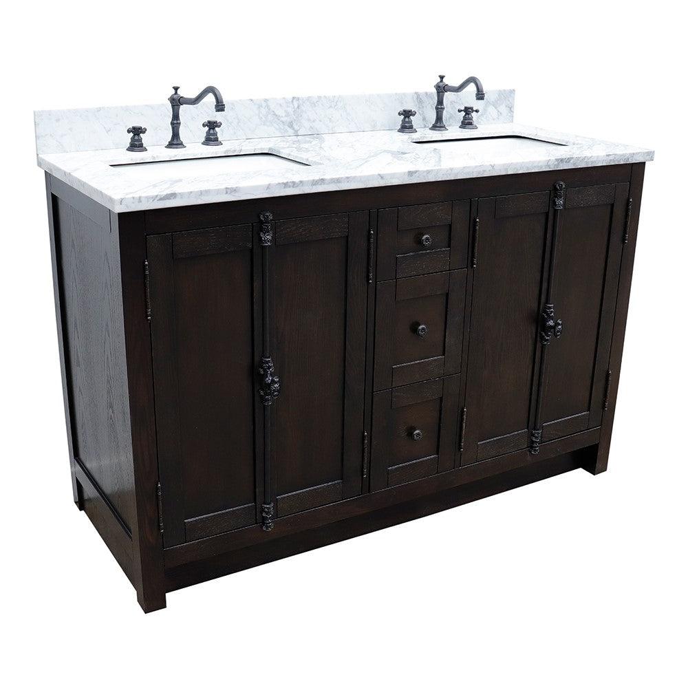 Bellaterra 55" Double Vanity with Counter Top and Rectangle Sink 400100-55, Brown Ash / Gray Granite