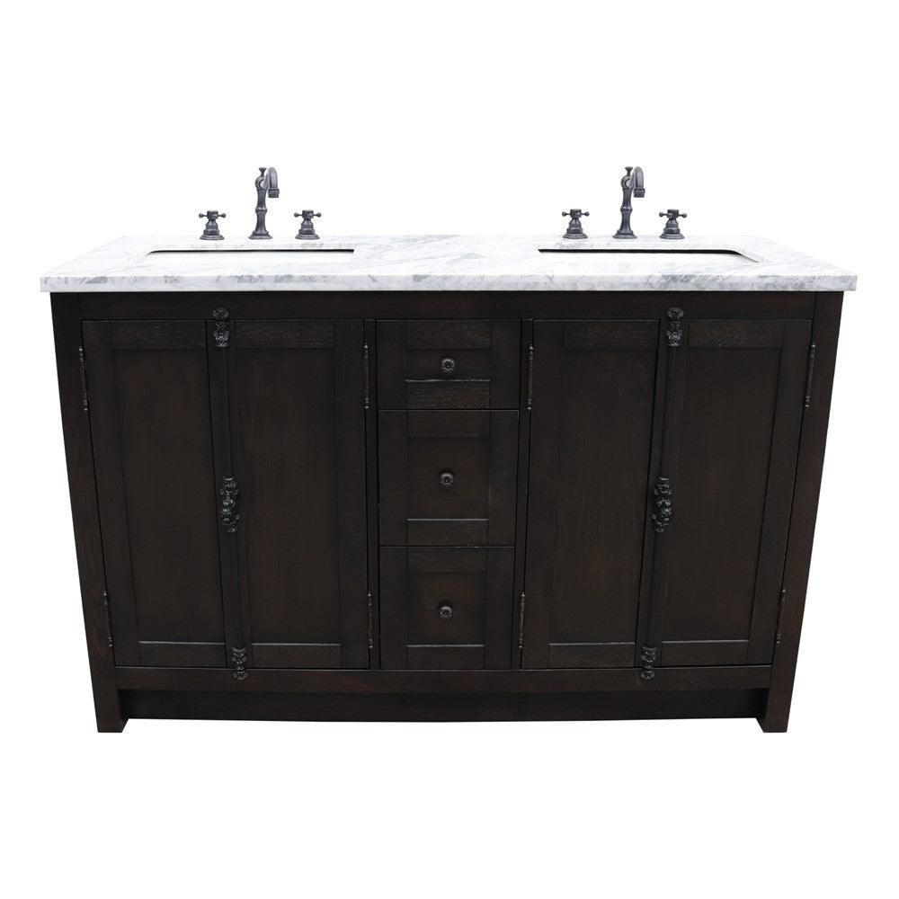 Bellaterra 55" Double Vanity with Counter Top and Rectangle Sink 400100-55, Brown Ash / Gray Granite