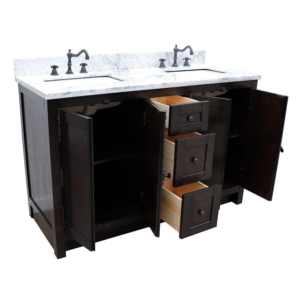 Bellaterra 55" Double Vanity with Counter Top and Rectangle Sink 400100-55, Brown Ash / Gray Granite