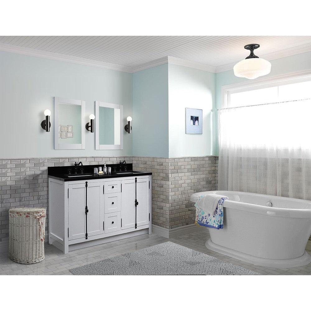 Bellaterra 55" Double Vanity with Counter Top and Rectangle Sink 400100-55, Glacier Ash / Black Galaxy Granite