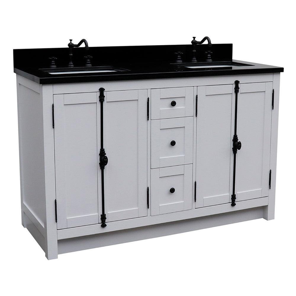 Bellaterra 55" Double Vanity with Counter Top and Rectangle Sink 400100-55, Glacier Ash / Black Galaxy Granite